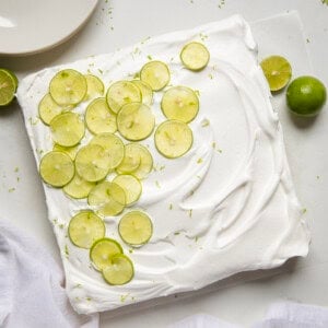 Key Lime Pie Bars on a white table from overhead.