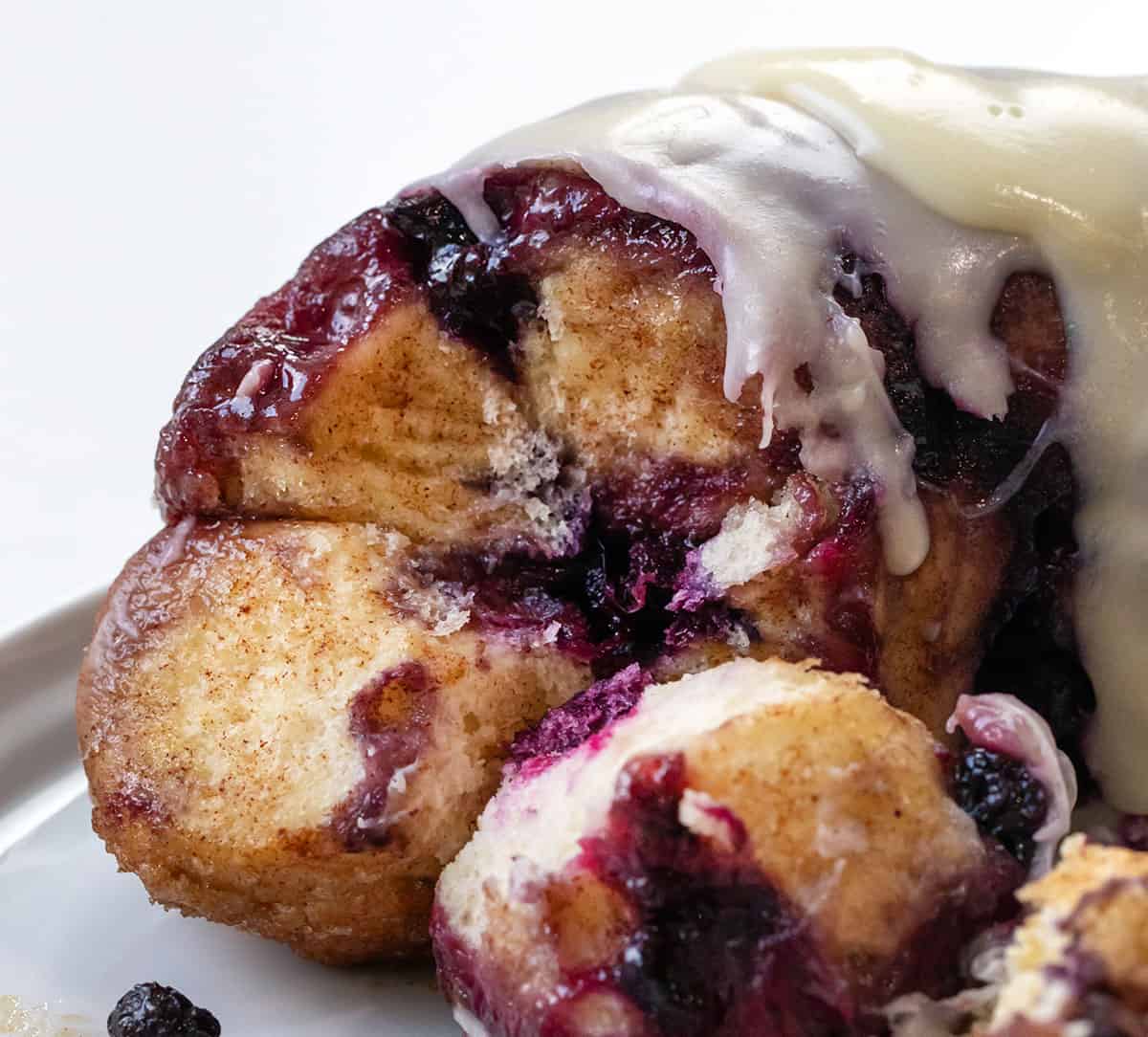 Inside of Blueberry Monkey Bread showing the bread texture.