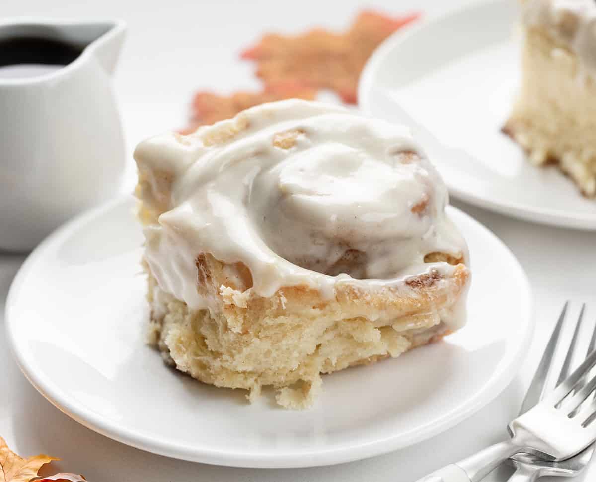 Maple Cinnamon Roll on a white plate.