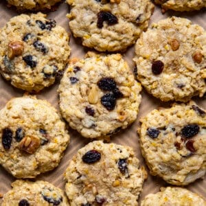 Close up of School Day Cookies on parchment paper from overhead.