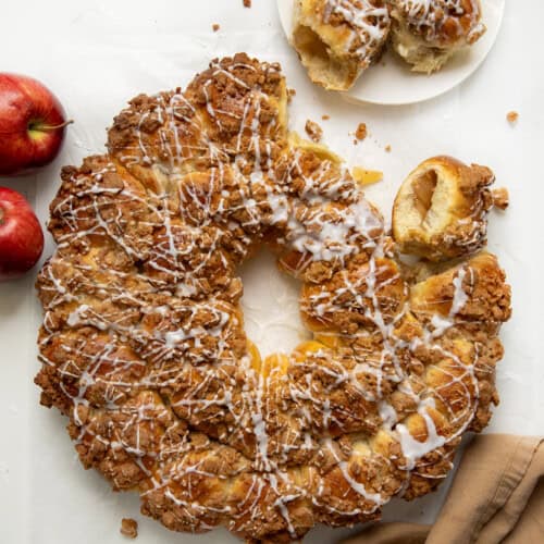 Apple Pie Bomb Wreath that has been partly eaten and shows how easily it breaks apart.