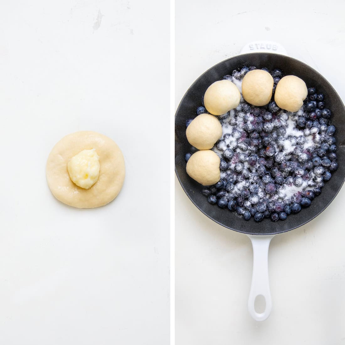 Steps for making Baked Cream Cheese Blueberry Bombs.