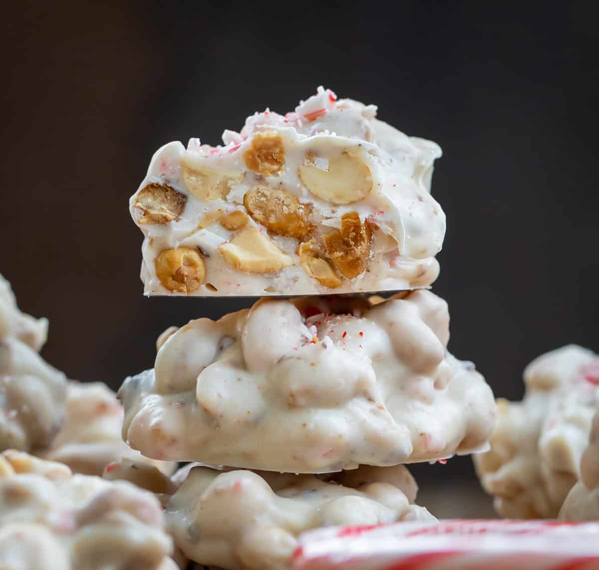 Stack of Crockpot Christmas Candy with top piece cut in half.