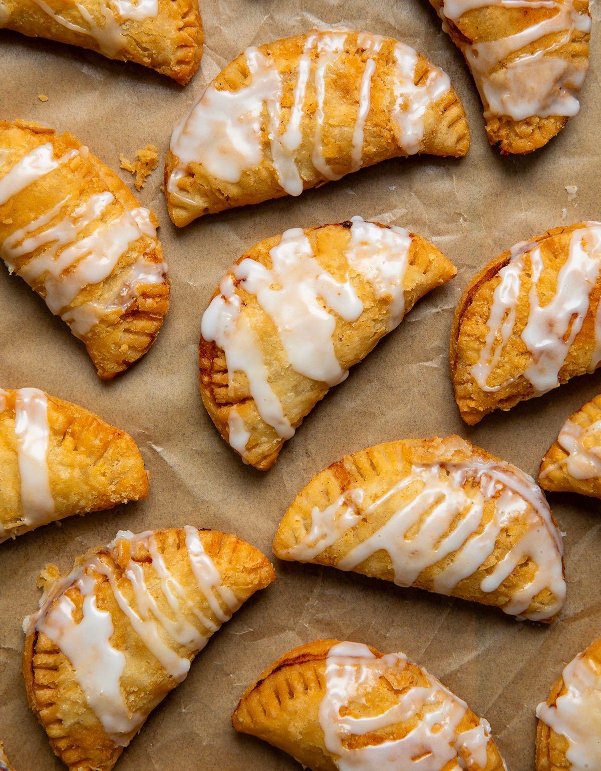 Sweet Potato Hand Pies on a piece of parchment paper from overhead.