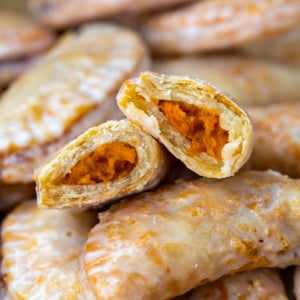 Sweet Potato Hand Pies halved showing inside texture.