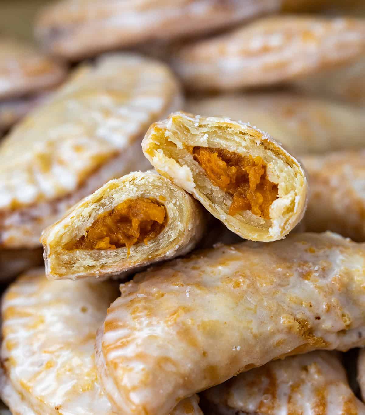 Sweet Potato Hand Pies halved showing inside texture.