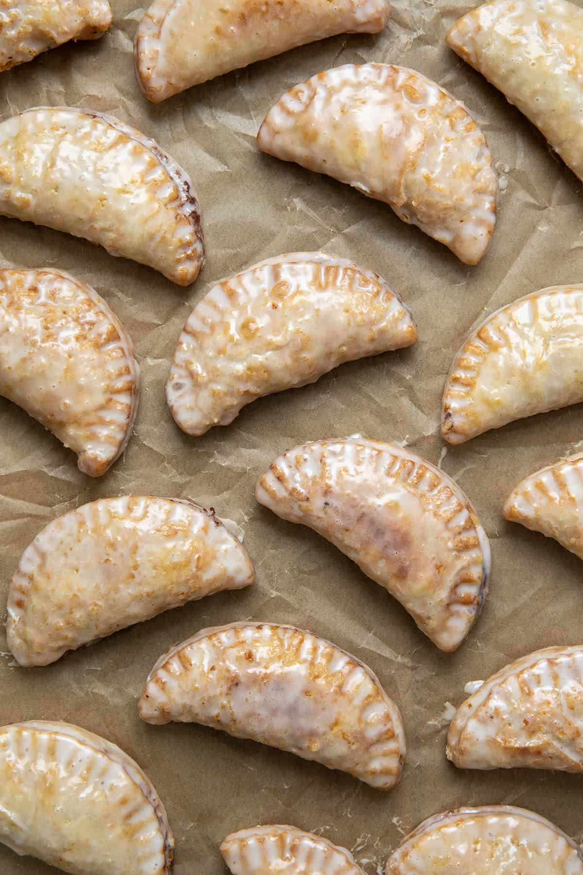 Sweet Potato Hand Pies on parchment paper from overhead.