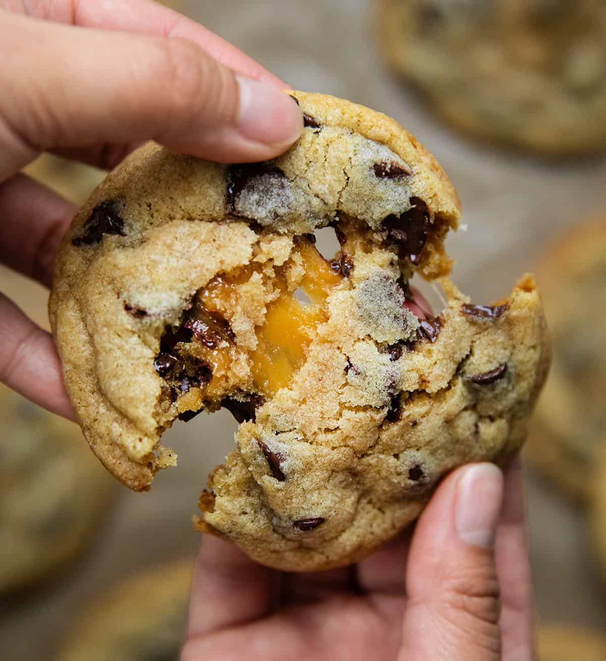 Caramel Stuffed Chocolate Chip Cookies