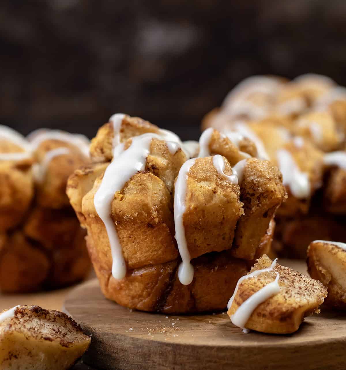 Close up of Cinnamon Roll Monkey Bread Muffin.