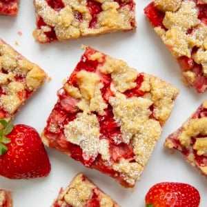 Close up of cut up Strawberry Crumble Bars.