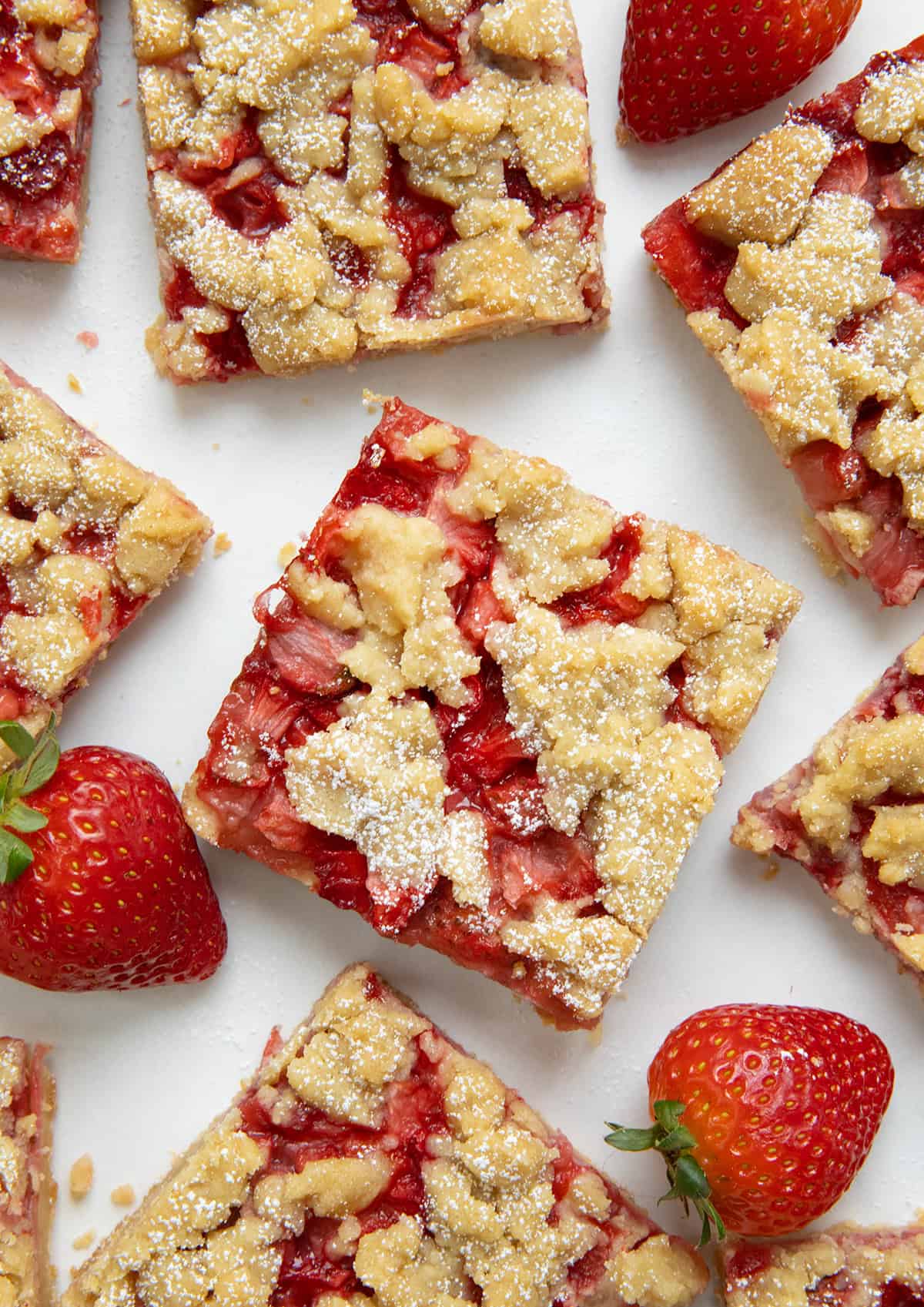 Close up of cut up Strawberry Crumble Bars.