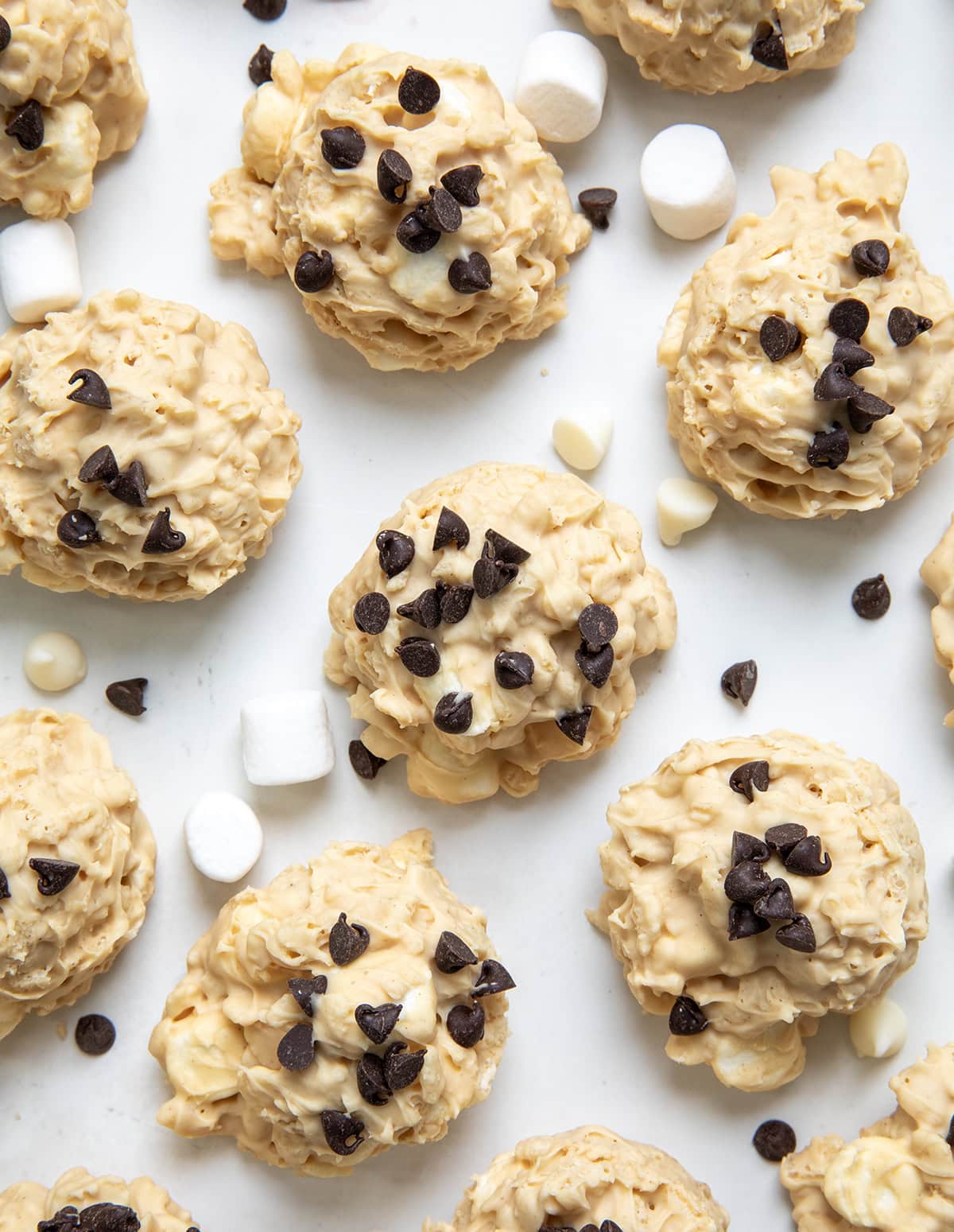 Avalanche Cookies on a white table from overhead.