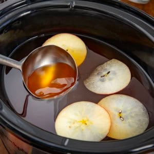 Dipping a ladle into Crock Pot Apple Cider.