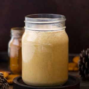 Mason jar filled with Gingerbread Creamer.