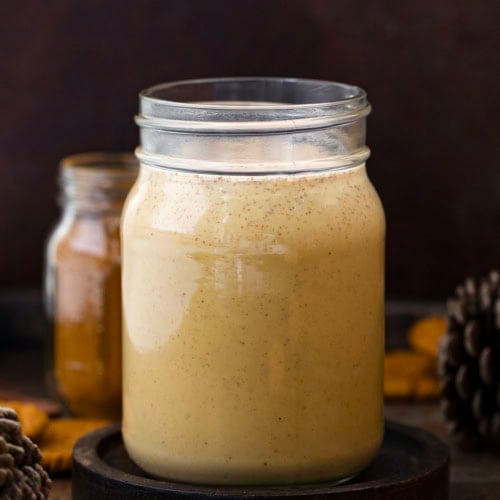 Mason jar filled with Gingerbread Creamer.