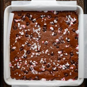 Pan of Peppermint Brownies from overhead.