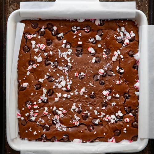 Pan of Peppermint Brownies from overhead.