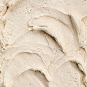 Swirls in a close up shot of Brown Sugar Ermine Frosting.