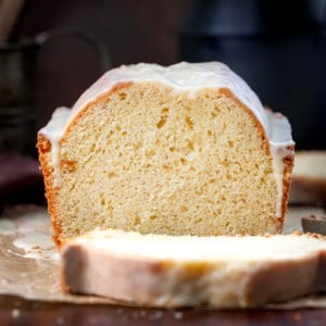 Sliced Eggnog Bread close up showing tender crumb.