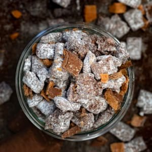 Looking down on a jar full of Butterfinger Puppy Chow.