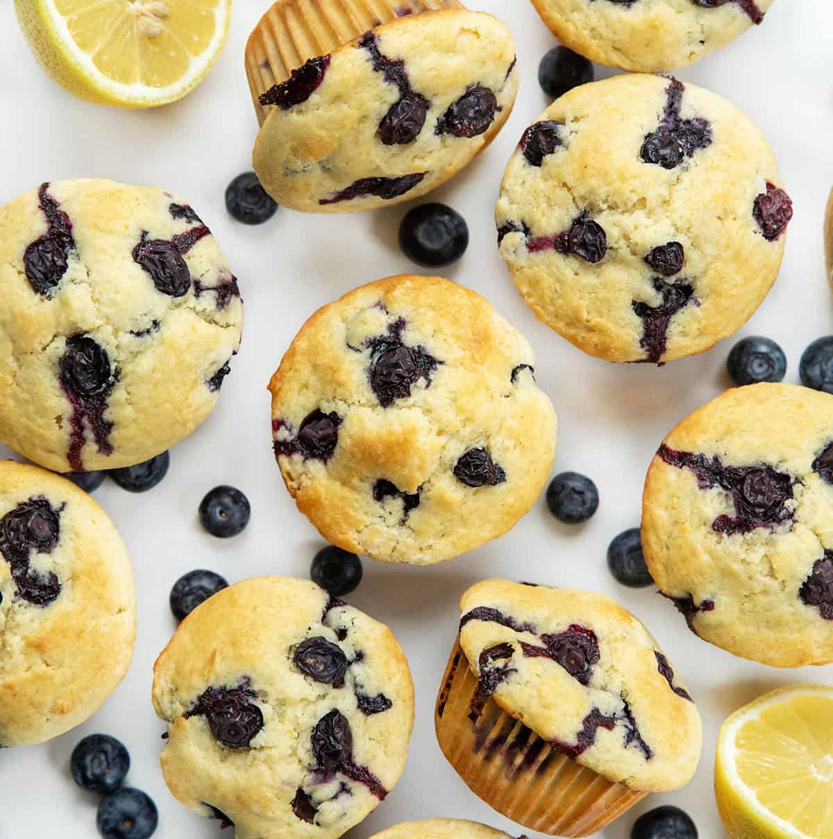 Blueberry Lemon Muffins on a white table from ovheread.