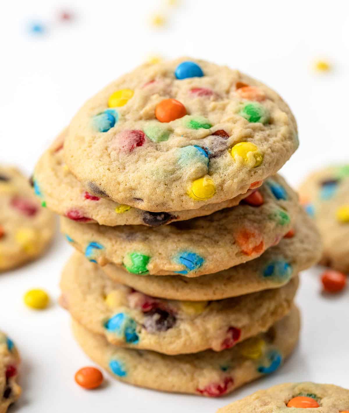 Stack of Mini M&M Cookies.