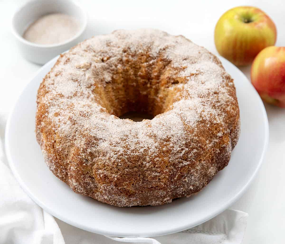 Close up of whole Apple Cider Donut Bundt Cake.