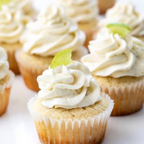 Key Lime Cupcakes with Key Lime Frosting piped on top.