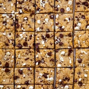 Sheet Pan Marry Me Cookies cut into squares from overhead.
