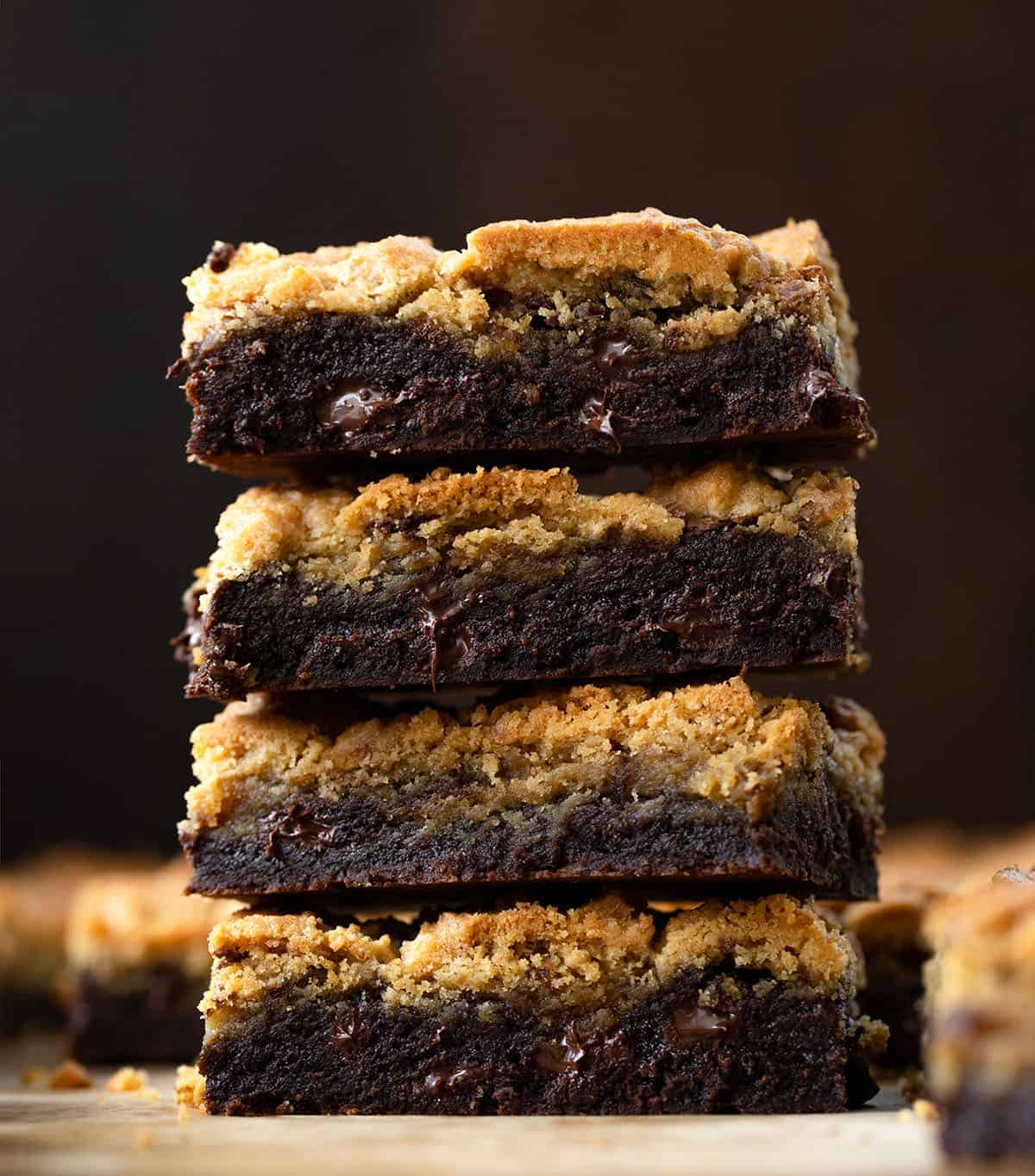 Stack of Peanut Butter Brookies on a wooden table Stack of Peanut Butter Brookies on a wooden table.