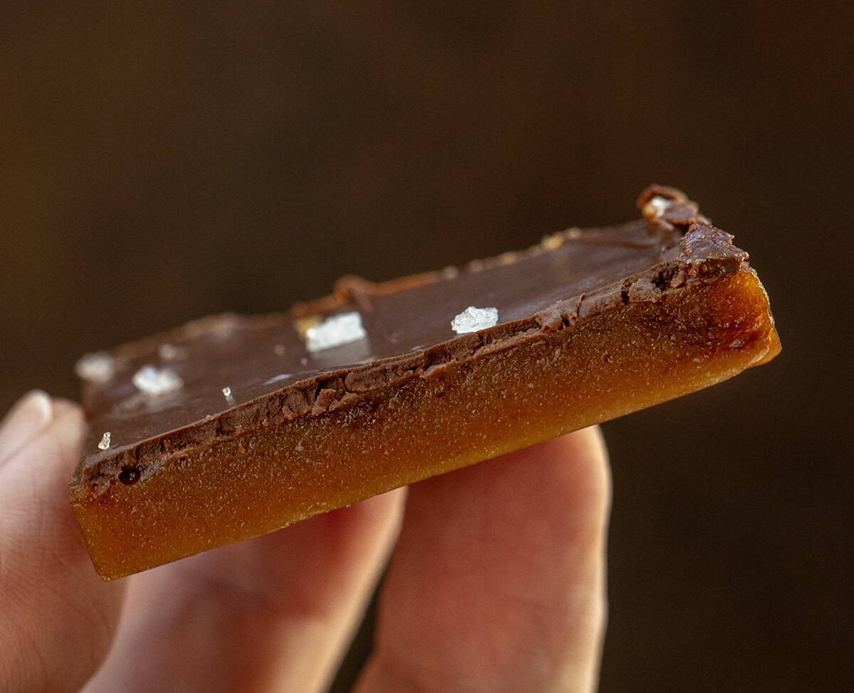 Hand holding a piece of Coffee Toffee.