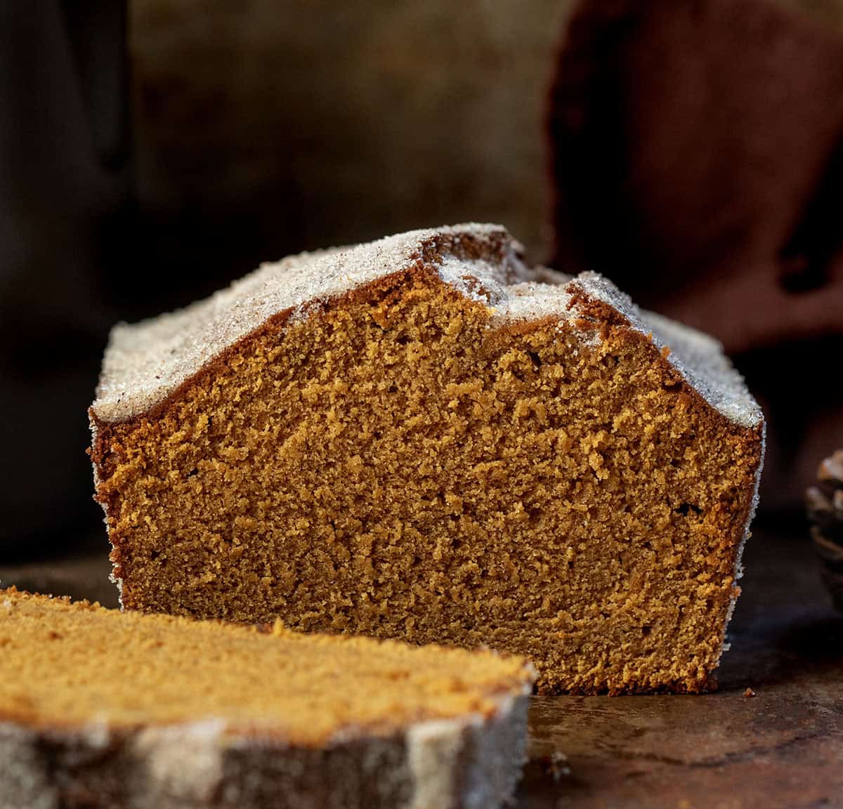Close up of a cut into loaf of Gingerbread Donut Bread Close up of a cut into loaf of Gingerbread Donut Bread.