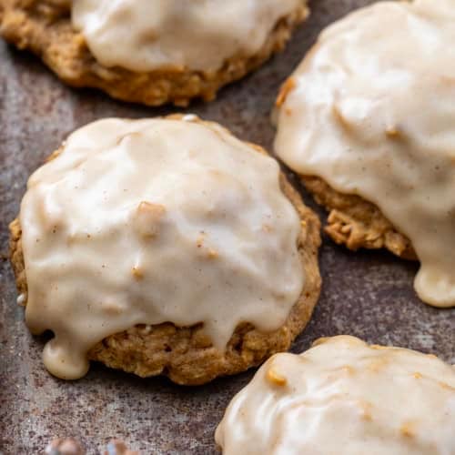 Close up of Iced Gingerbread Oatmeal Cookies.