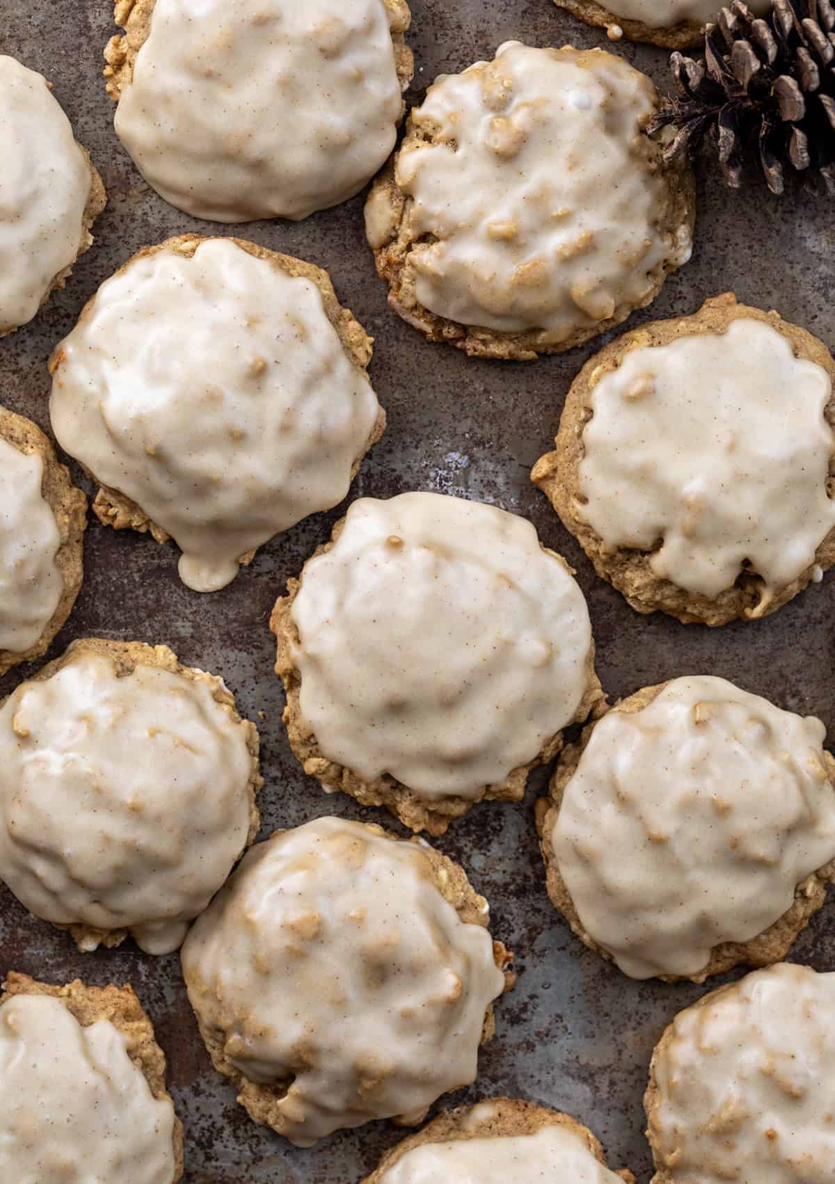 Iced Gingerbread Oatmeal Cookies from overhead.
